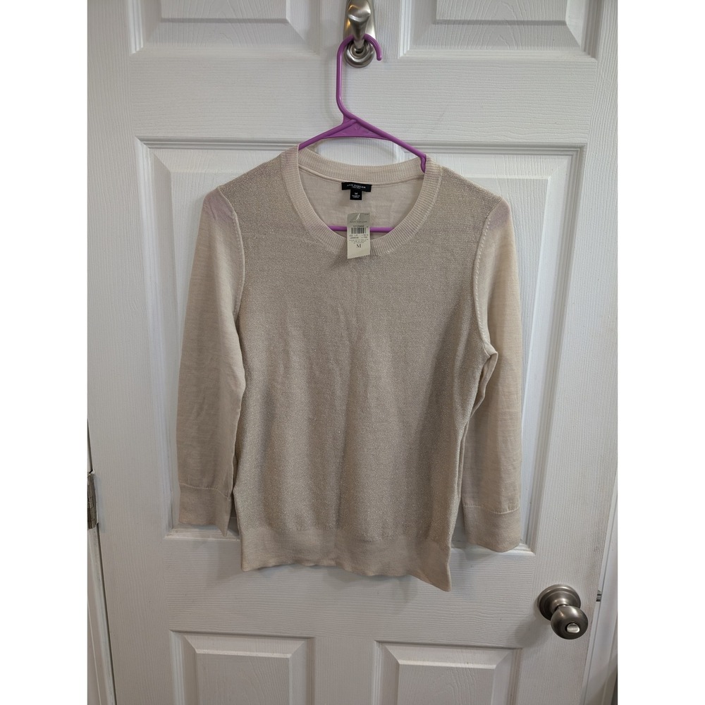 Ann Taylor Merino Wool Metallic Sweater Womens Beige Shimmer NWTâ - Size M